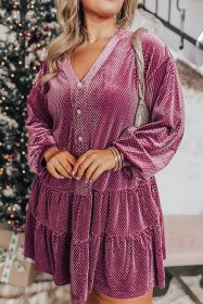 Meadow Mauve Textured Velvet Buttons Tiered Plus Size Dress (size: (US 26W-28W)4X)