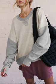 Light Grey Color Block Thumbhole Sleeve Drop Shoulder Sweatshirt (size: (US 4-6)S)