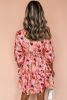Pink Abstract Print Frilled Smocked High Waist Mini Dress