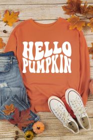 Orange Halloween Hello Pumpkin Graphic Drop Shoulder Sweatshirt (size: (US 4-6)S)