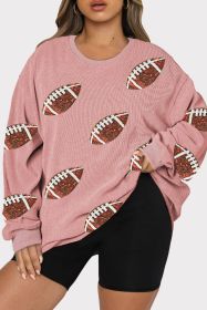 Pink Plus Textured Sequined Rugby Graphic Crew Neck Sweatshirt (size: (US 26-28)4X)