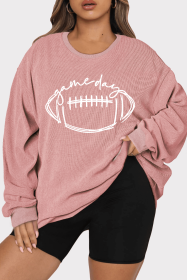Pink Textured Game Day Rugby Graphic Plus Size Sweatshirt (size: (US 26-28)4X)