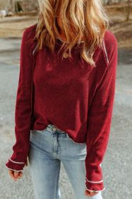 Red Exposed Seam Textured Pullover Long Sleeve Top (size: (US 4-6)S)