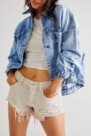 Light Blue Washed Oversized Pocketed Denim Jacket (size: (US 4-6)S)