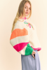Beige Cute Flower Colorblock Puff Sleeve Sweater