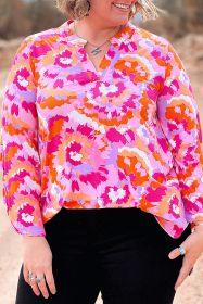 Pink Plus Size Abstract Print V Neck Blouse (size: (US 26W-28W)4X)