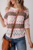 Brown Stripe Color Block Hollow Crochet Sweater