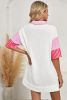 White Stripe Colorblock Sleeve Collared Mini Dress