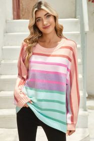 Multicolour Striped Ribbed Edge Gradient Loose Sweater (size: (US 16-18)XL)