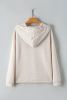 Apricot Solid Color Textured Drawstring Henley Hoodie