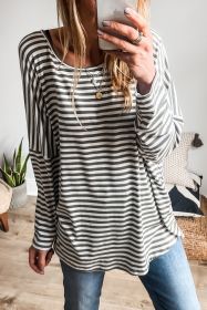 Gray Stripe Drop Sleeve Round Neck Oversized Top (size: (US 16-18)XL)