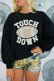 Black TOUCH DOWN Rugby Graphic Pullover Sweatshirt (size: (US 16-18)XL)