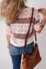 Brown Stripe Color Block Hollow Crochet Sweater
