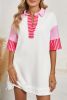 White Stripe Colorblock Sleeve Collared Mini Dress