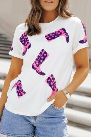 White Sequin Boots Graphic Round Neck T Shirt (size: (US 4-6)S)