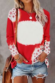 Fiery Red Snowflake Bleached Print Long Sleeve Top (size: (US 16-18)XL)