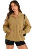 Brown Kangaroo Pocket Half Zipper Oversized Hoodie