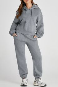 Gray Solid Drop Shoulder Hoodie and Jogger Set (size: (US 4-6)S)