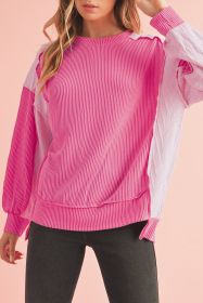 Bonbon Rib Colorblock Patchwork Sweatshirt (size: (US 16-18)XL)