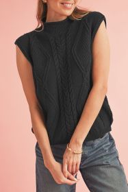 Black Solid Color Dolman Sleeve Twist Cable Knit Top (size: (US 16-18)XL)