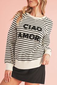 Black Stripe CIAO AMORE Graphic Buttoned Sweatshirt (size: (US 16-18)XL)