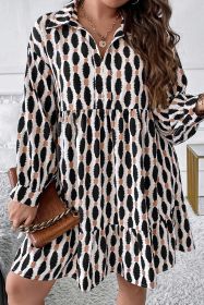 Apricot Abstract Print Collared V Neck Plus Size Mini Dress (size: (US 26W-28W)4X)
