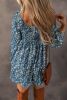 Blue Ditsy Floral Print Sweetheart Neck Smocked Back Mini Dress