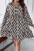 Apricot Abstract Print Collared V Neck Plus Size Mini Dress