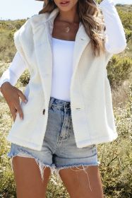 Beige Sherpa Cap Sleeve Stand Collar Vest Coat (size: (US 4-6)S)