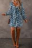 Blue Ditsy Floral Print Sweetheart Neck Smocked Back Mini Dress