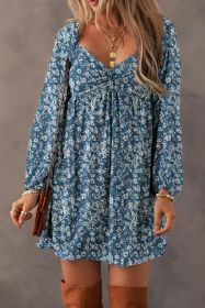 Blue Ditsy Floral Print Sweetheart Neck Smocked Back Mini Dress (size: (US 16-18)XL)