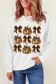 Beige Pumpkin Leopard Bow Knot Graphic Sweatshirt (size: (US 4-6)S)
