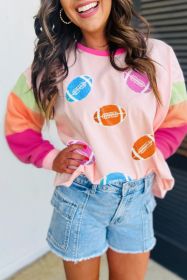 Pink Color Block GAME DAY Rugby Graphic Crew Neck T Shirt (size: (US 4-6)S)