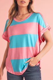 Rose & Blue Colorblock Exposed Seam Tee (size: (US 16-18)XL)