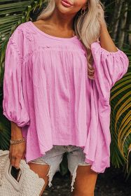 Pink Bracelet Sleeve Frill Detail Babydoll Blouse (size: (US 4-6)S)