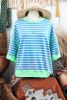 Sky Blue Stripe Contrast Drop Sleeve Loose Top