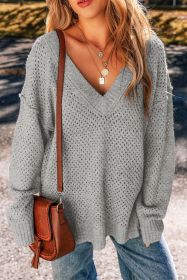 Light Grey Plain Oversized Hollowed Knit Sweater (size: (US 4-6)S)