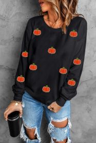 Black Halloween Pumpkin Graphic Drop Shoulder Sweatshirt (size: (US 4-6)S)