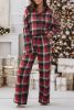 Red Christmas Checkered Pattern Loose Shirt and Pants Pajama Set