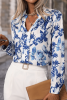 Sky Blue Floral Print Notched V Neck Blouse