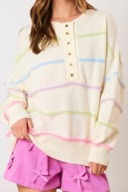 White Rainbow Striped Drop Sleeve Henley Sweater (size: (US 16-18)XL)