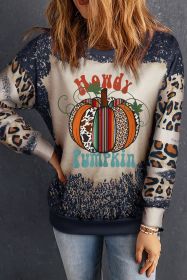Black Leopard Pumpkin Bleached Halloween Graphic Sweatshirt (size: (US 4-6)S)