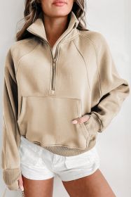 Parchment Zip Up Stand Collar Ribbed Thumbhole Sleeve Sweatshirt (size: (US 4-6)S)