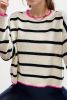 White Stripe Contrast Trim Drop Shoulder Sweater
