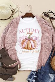 White Autumn Girly Thanksgiving Bowknot Pumpkin Graphic T Shirt (size: (US 8-10)M)