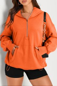 Orange Kangaroo Pocket Half Zipper Oversized Hoodie (size: (US 4-6)S)