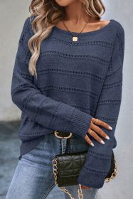 Real Teal Boat Neck Drop Shoulder Pointelle Knit Sweater (size: (US 16-18)XL)