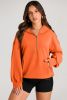 Orange Kangaroo Pocket Half Zipper Oversized Hoodie