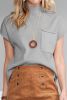 Gray Patch Pocket Ribbed Knit Short Sleeve Sweater