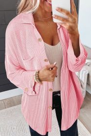 Pink Solid Color Textured Roll Tab Sleeve Shirt Shacket (size: (US 4-6)S)